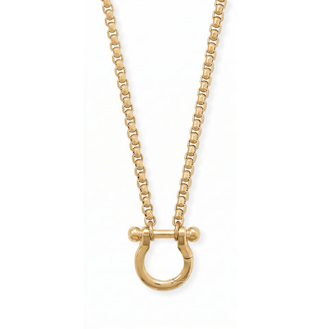 18" + 2" 18 Karat Gold PVD Stainless Steel Horseshoe Carabiner Necklace