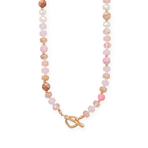 18" Pink Rondell Glass and Picture Jasper Bead Fashion Toggle Necklace
