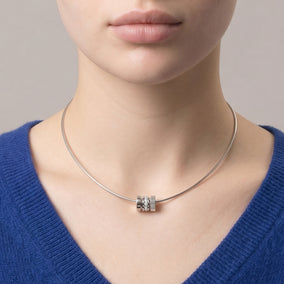 16" + 2" Stainless Steel CZ Wheel Collar Necklace