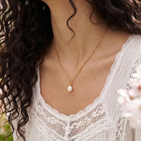 16" 18 Karat Gold PVD Stainless Steel Cultured Freshwater Pearl Drop Necklace