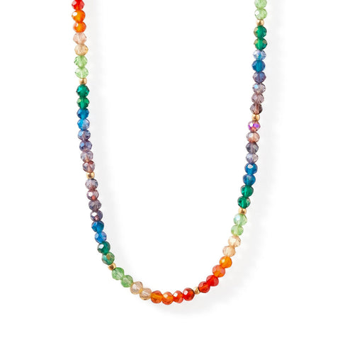 17" Gold Tone Rainbow Glass Bead Fashion Necklace
