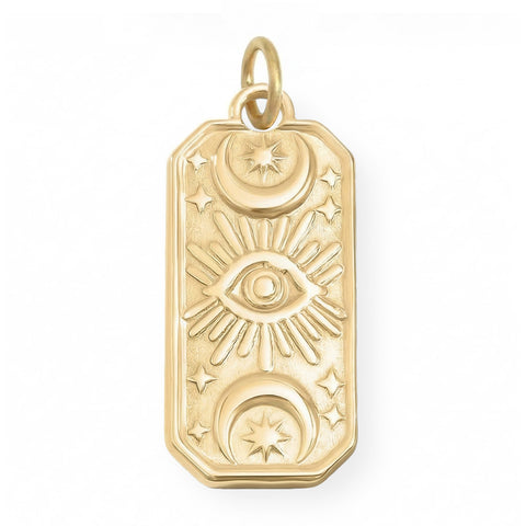 18 Karat Gold PVD Stainless Steel Mystic Eye Rectangular Charm