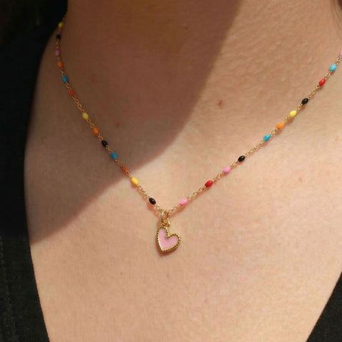 18 Karat Gold PVD Stainless Steel Pink Epoxy Heart Charm