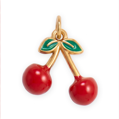 18 Karat Gold PVD Stainless Steel Red Epoxy Cherry Charm