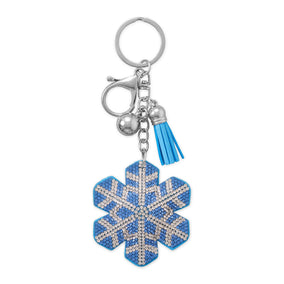 Silver Tone Blue Crystal Snowflake Bag Charm