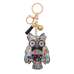 Gold Tone Colorful Crystal Owl Bag Charm