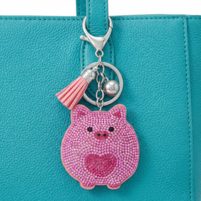 Silver Tone Pink Crystal Piggy Bag Charm