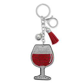 Silver Tone Red Crystal Wine Glass Bag Charm