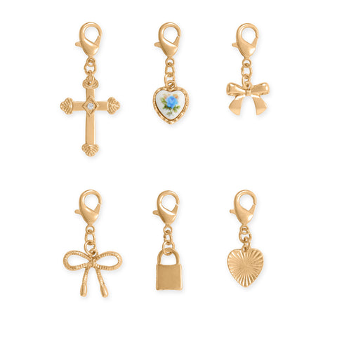 Gold Tone Romantic Icons Lobster Clasp Charm Set