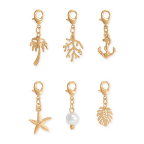 Gold Tone Coastal Icons Lobster Clasp Charm Set