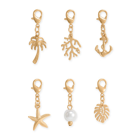 Gold Tone Coastal Icons Lobster Clasp Fashion Charm Set