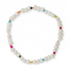 Rainbow Seed Bead and Cultured Freshwater Pearl Stretch Anklet