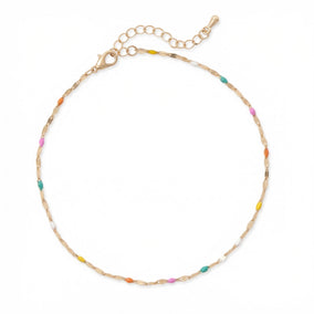 9" + 2" Gold Tone Multicolor Enamel Station Chain Anklet
