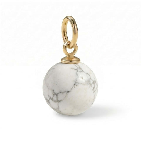 18 Karat Gold PVD Stainless Steel Round White Howlite Charm