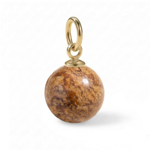 18 Karat Gold PVD Stainless Steel Round Picture Jasper Charm