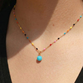 18 Karat Gold PVD Round Reconstituted Turquoise Charm