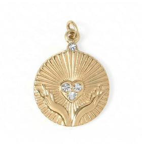 18 Karat Gold PVD Stainless Steel Crystal Open Hands Medallion Charm