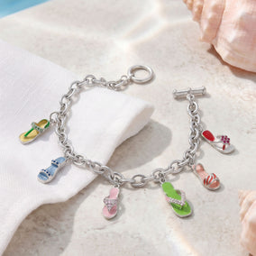 8" Enamel and CZ Sandal Charm Chunky Cable Toggle Bracelet