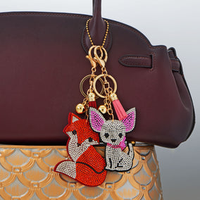 Gold Tone Sitting Crystal Dog Bag Charm