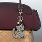 Silver Tone Smiling Crystal Kitty Bag Charm