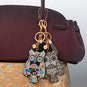 Gold Tone Colorful Crystal Owl Bag Charm