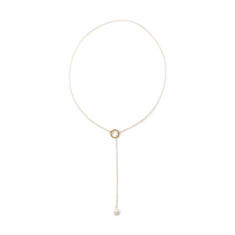 14 Karat Gold Lariat Necklace with Cultured Freshwater Pearl End