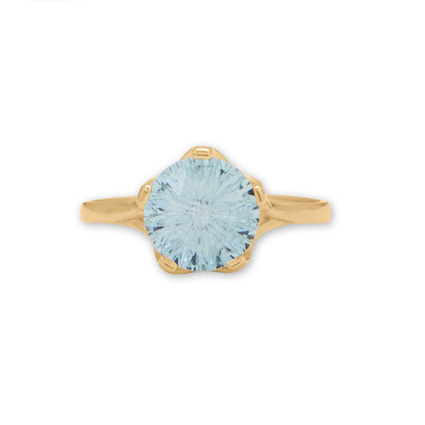 14 Karat Gold Precision Cut Sky Blue Topaz Ring