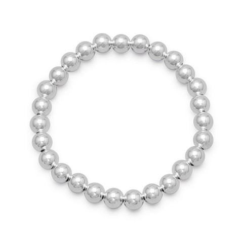 7" 7mm Sterling Silver Bead Stretch Bracelet