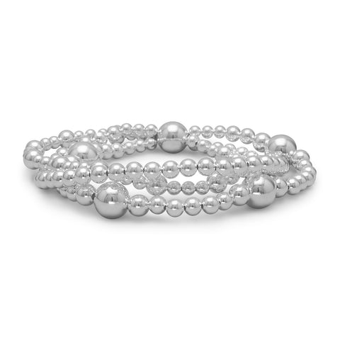 8" Triple Strand Silver Bead Bracelet