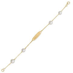 14 Karat Gold Plated ID Bracelet with White Cultured Freshwater Pearls