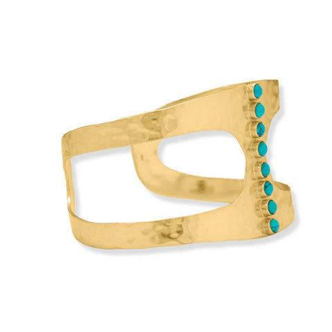 14 Karat Gold Plated Hammered Turquoise Cuff Bracelet