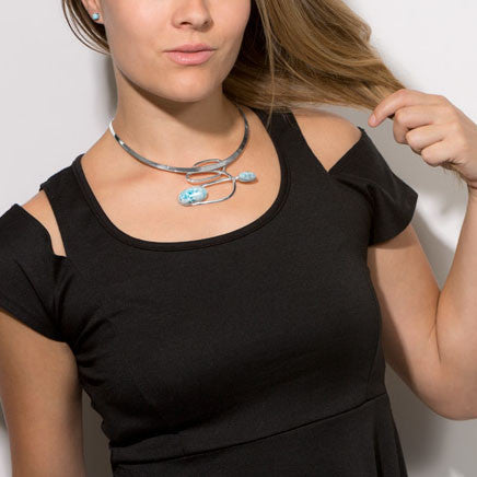 Rhodium Plated Larimar Stud Earrings