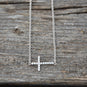 16" + 2" Rhodium Plated CZ Sideways Cross Necklace