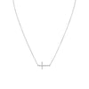 16" + 2" Rhodium Plated CZ Sideways Cross Necklace