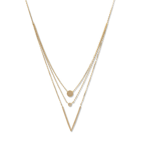 14 Karat Gold Plated Triple Strand Necklace with CZs