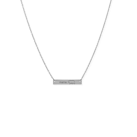 16"+2” Rhodium Plated "Mama Bear" Bar Necklace