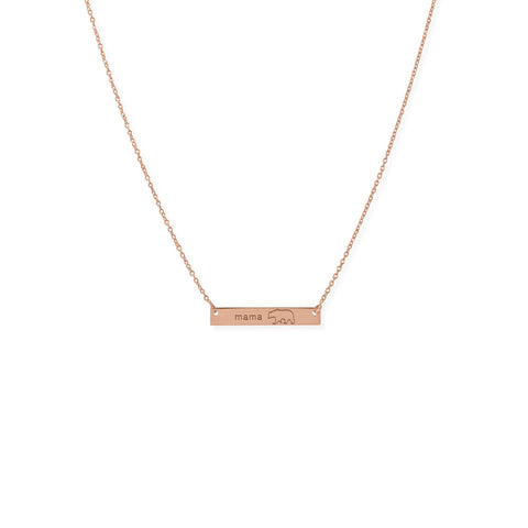 16"+ 2”  14 Karat Rose Gold Plated "Mama Bear" Bar Necklace