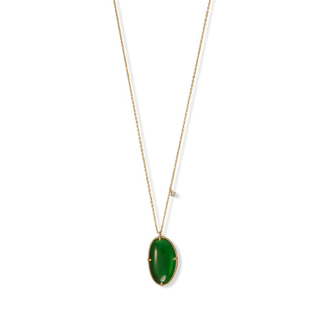 17.5" + 2" 14 Karat Gold Plated Green Glass and CZ Necklace