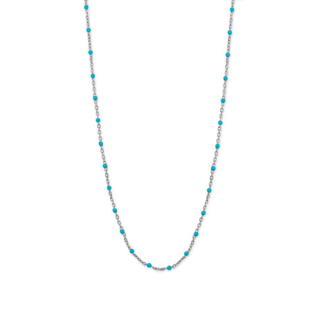 Rhodium Plated Blue Enamel Satellite Chain