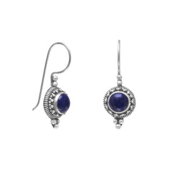 Oxidized Lapis Bead and Rope Edge Bali Earrings