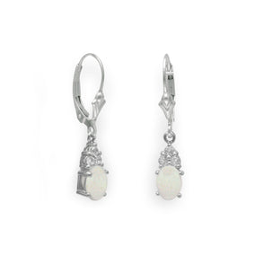 Rhodium Plated Australian Opal and White Topaz Earrings