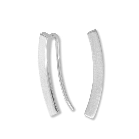 Rhodium Plated Curved Bar Ear Climbers