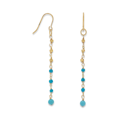 14 Karat Gold Plated Reconstituted Turquoise Beaded Earrings