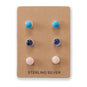 Set of 3 Synthetic Pink Opal, Reconstituted Turquoise, and Iolite Button Studs