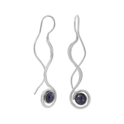 Polished Long Wavy Threader Earrings with Lapis