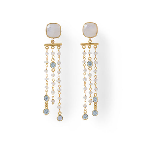 14 Karat Gold Plated Rainbow Moonstone Post Earrings