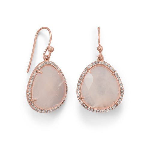 14 Karat Rose Gold Plated Rose Quartz and CZ Earrings