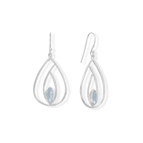 Polished Blue Topaz French Wire Pear Earrings