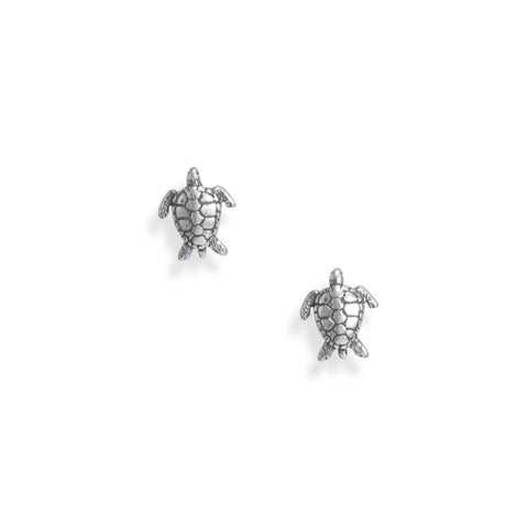 Oxidized Sea Turtle Stud Earrings