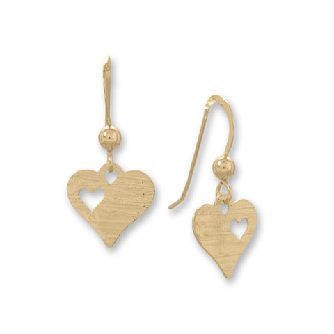14 Karat Gold Plated Laser Cut Heart French Wire Earrings